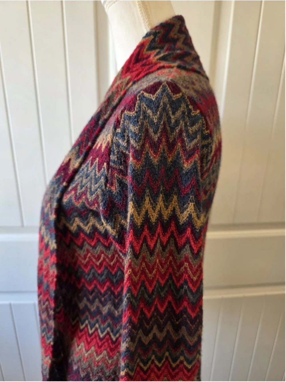 Factoria Paty Baby Alpaca Cardigan Sweater Sz S Chevron Open Front Bright Boho